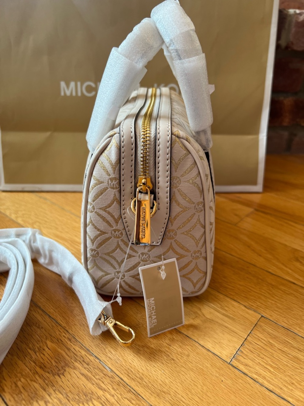Michael Kors Ivory & Gold Travel Small Duffle Crossbody - Picture 9 of 14